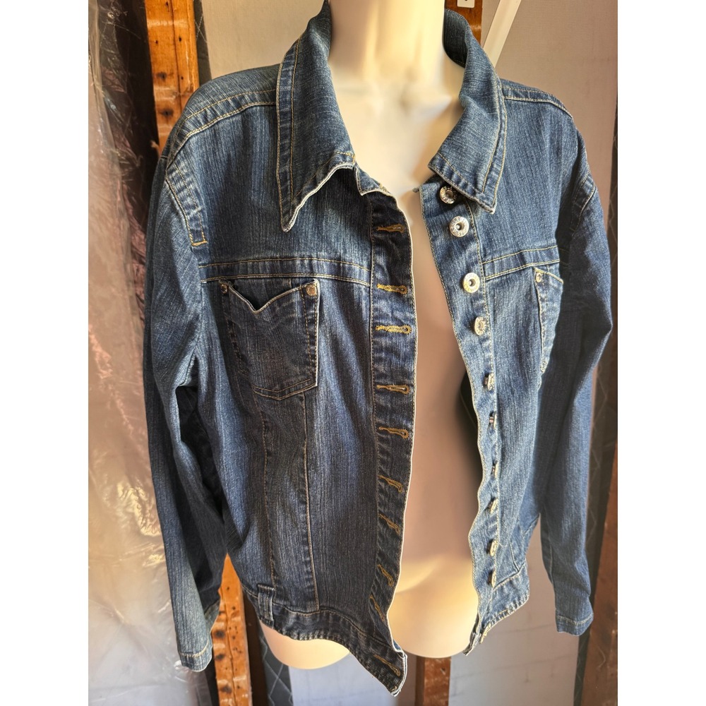 Ashley Stewart Womens Blue Denim Trucker Jacket Size 16 Medium Wash Stretch